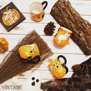 Halloween Pumpkin Vintage Cat Ghost 70s Mug Set